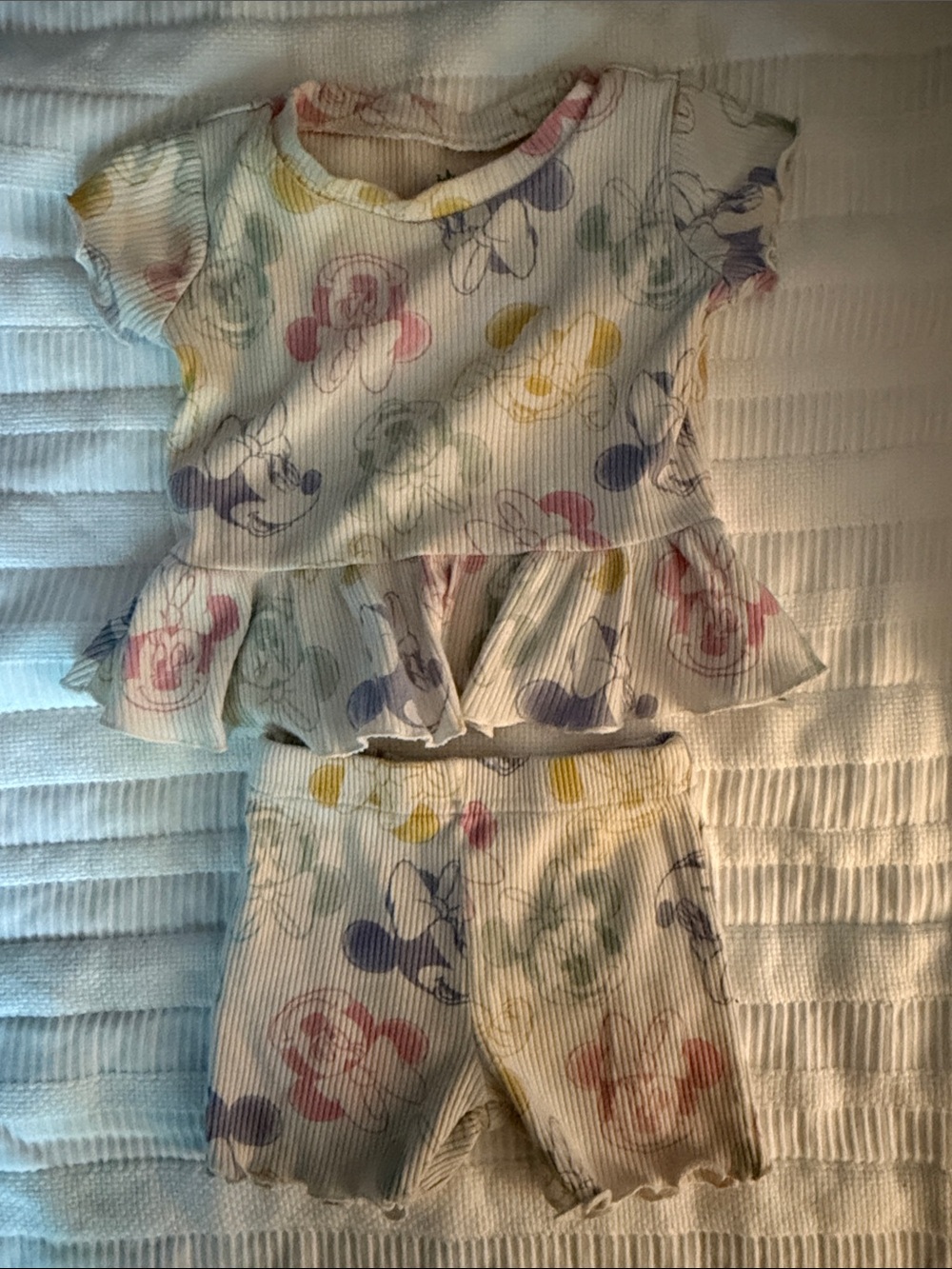 Toddler Two-Piece Peplum Top & Shorts Set in Pastel Mickey Print